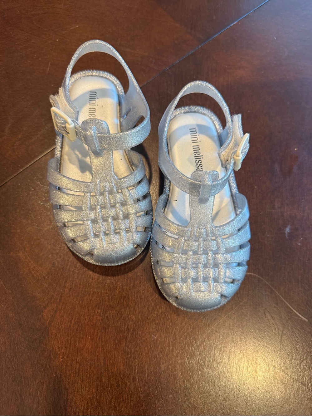 Mini Melissa Silver Glitter Jelly Sandals for Kids